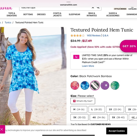 Fuschia/White Crazy Stripe Tee w/ Pointed Hem 1X - Picture 3 of 3